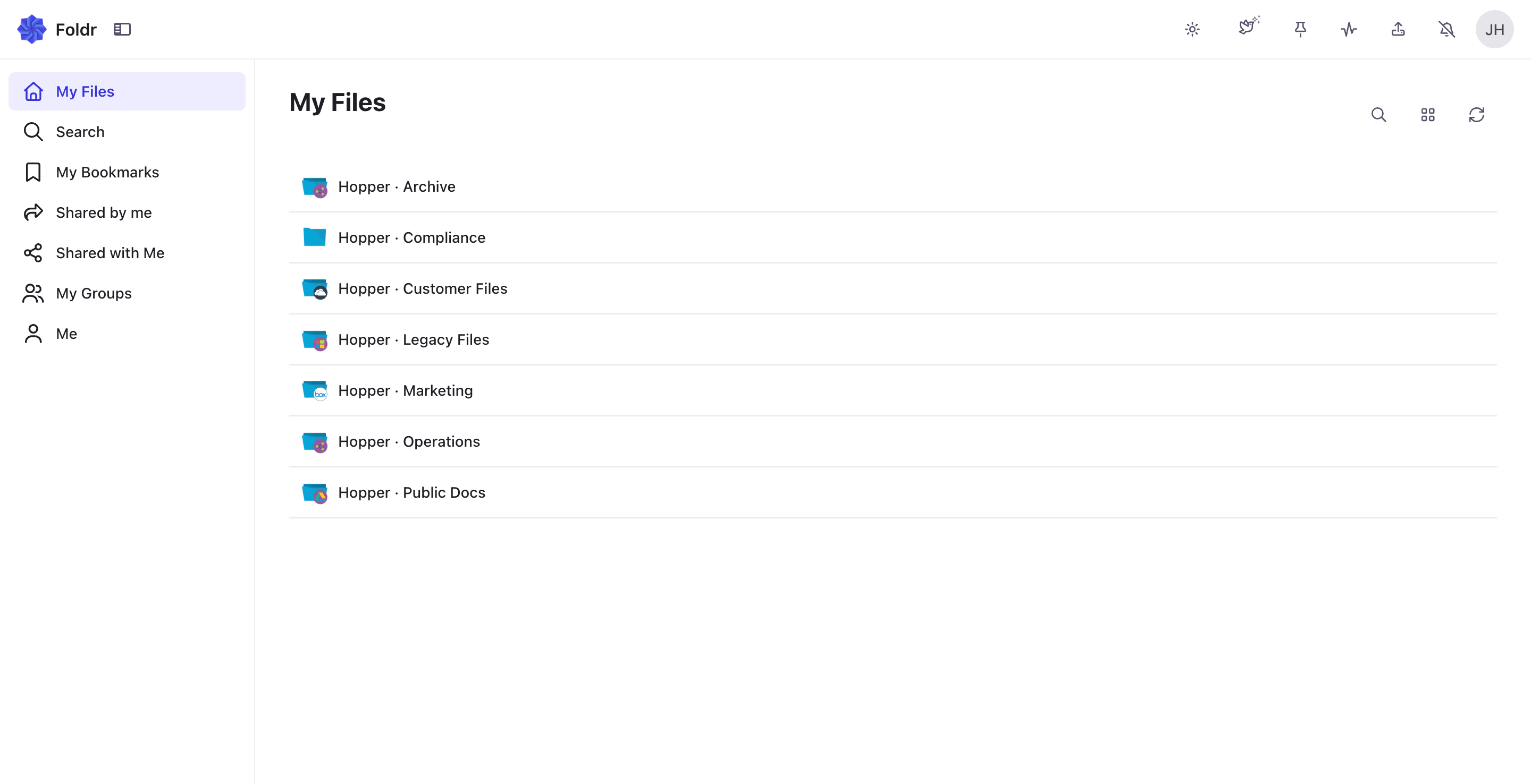 My Files in Foldr showing OneDrive, SharePoint, Google Drive, AWS S3 and Teams side by side