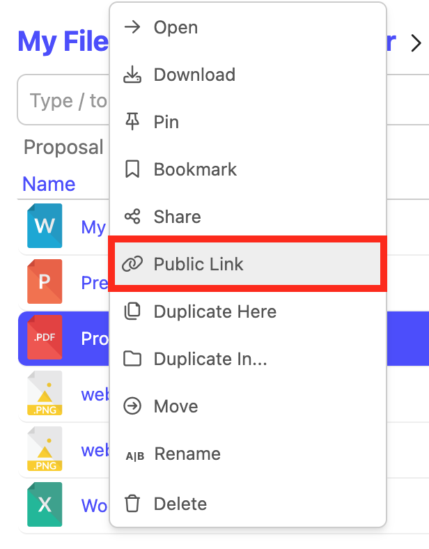 Sharing files or folders with Public Links
